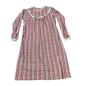 LANZ OF SALZBURG Girls Flannel Nightgown Size XL(14-16) Red Heart Stripes Eyelet